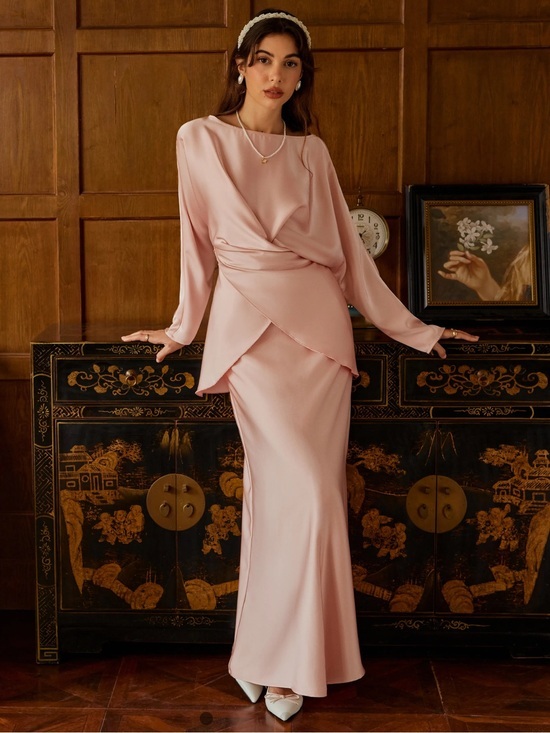 Cider Dresses & Skirts - NWT CIDER SATIN BOAT NECK ASYMMETRICAL HEM TOP & MAXI SKIRT SET